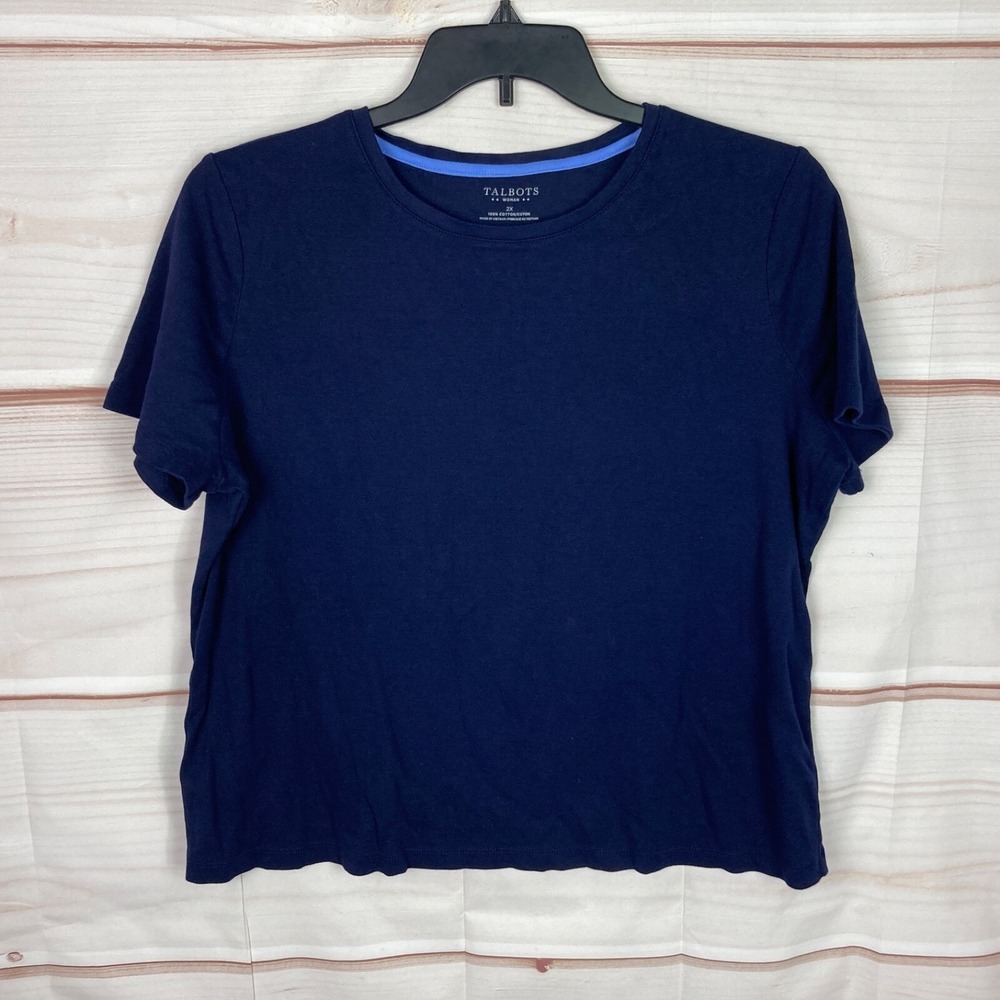 Talbots Top Womens 2X Blue Short Sleeve T-Shirt Round Neck Cotton Solid Knit
